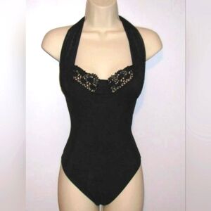Vintage 1970s Black Halter Slimming Swimsuit One-Piece Swim Shaper